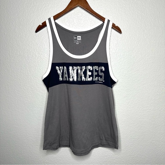 New York Yankees Women's L Baseball Bling Sleeveless Tank Grey Blue Athletic - Picture 7 of 7